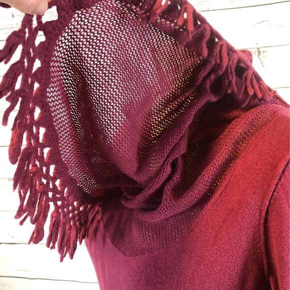 Anthropologie Angel of the north tassel Cowl neck sweater burgundy size small - Picture 4 of 11